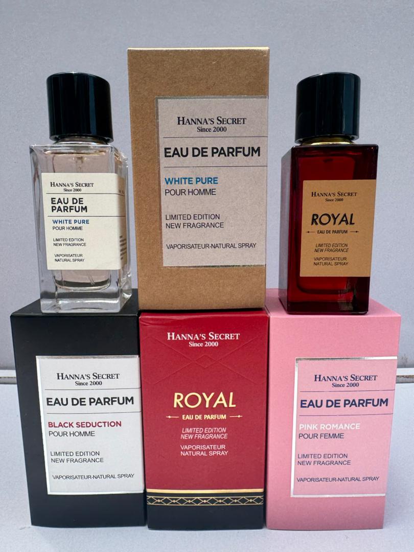 White Pure Poure Homme, Black Seduction, Royal, Pink Romance By Hannah Secret 50ml